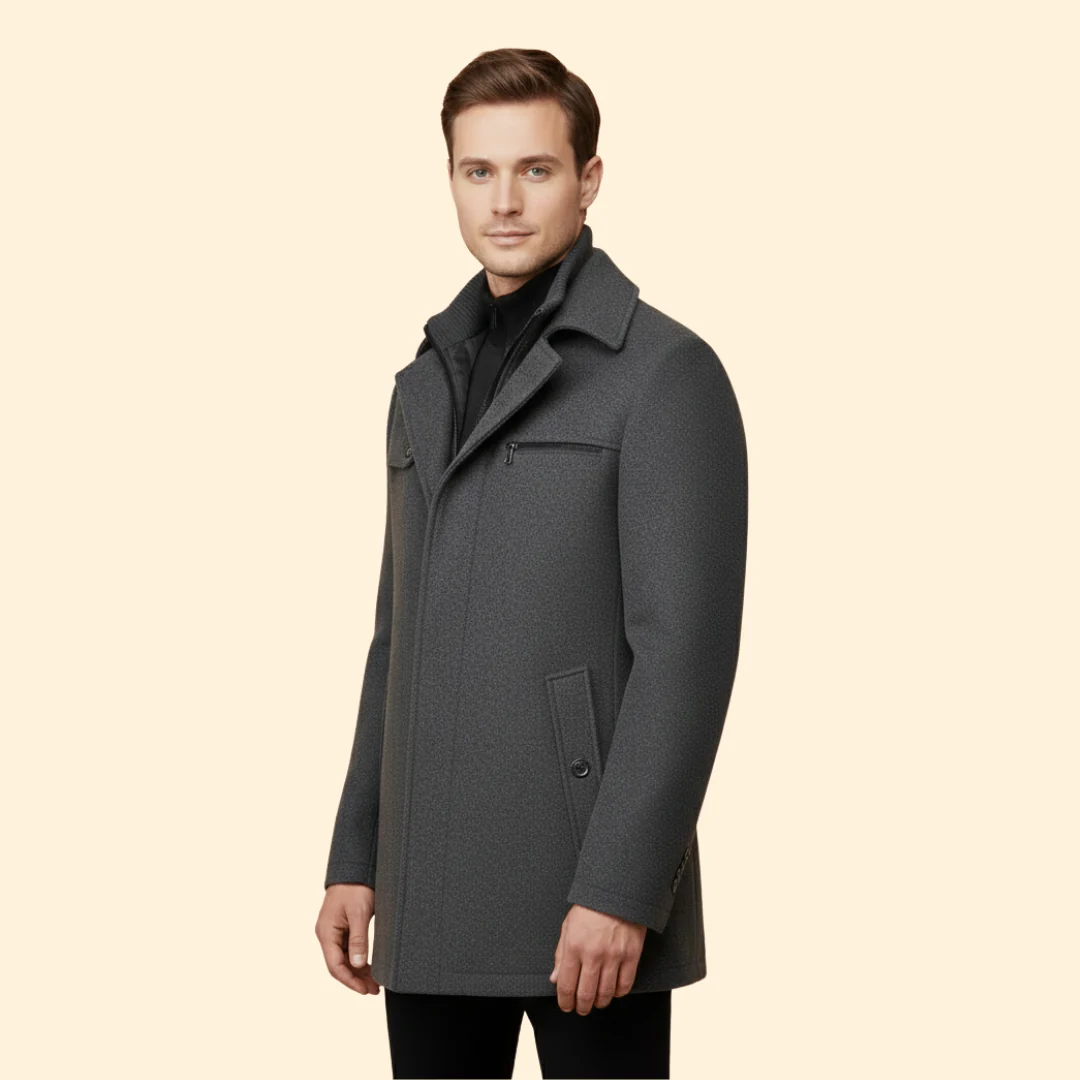 Men’s Long Coat with Stand Collar - Image 3