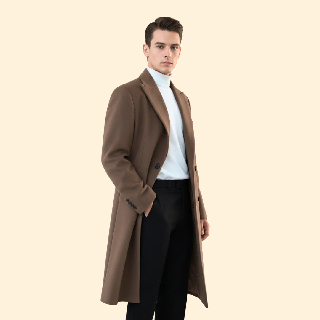 Men's Long Overcoat Double Breasted Front - Image 3