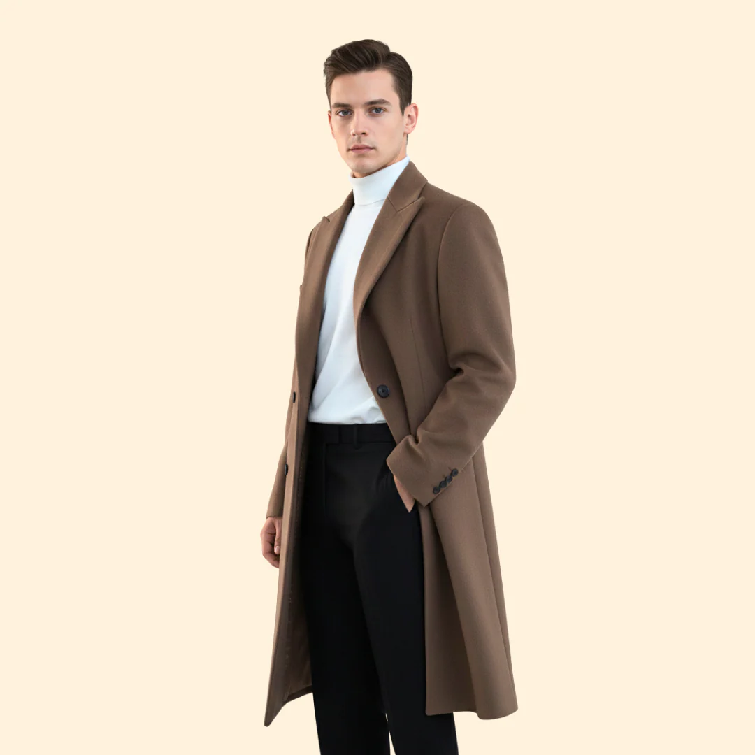 Men's Long Overcoat Double Breasted Front - Image 4