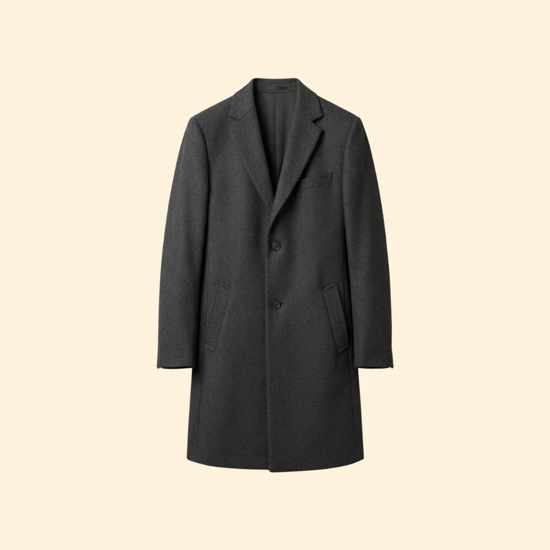 Men’s Long Overcoat with Front Button Closure