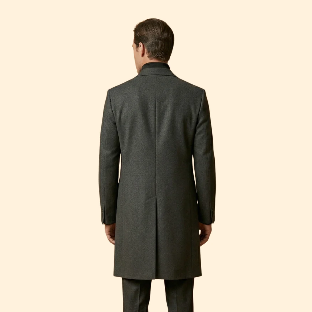Men’s Long Overcoat with Front Button Closure - Image 3