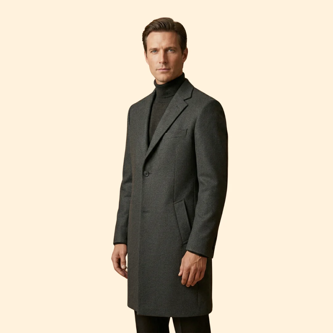 Men’s Long Overcoat with Front Button Closure - Image 4