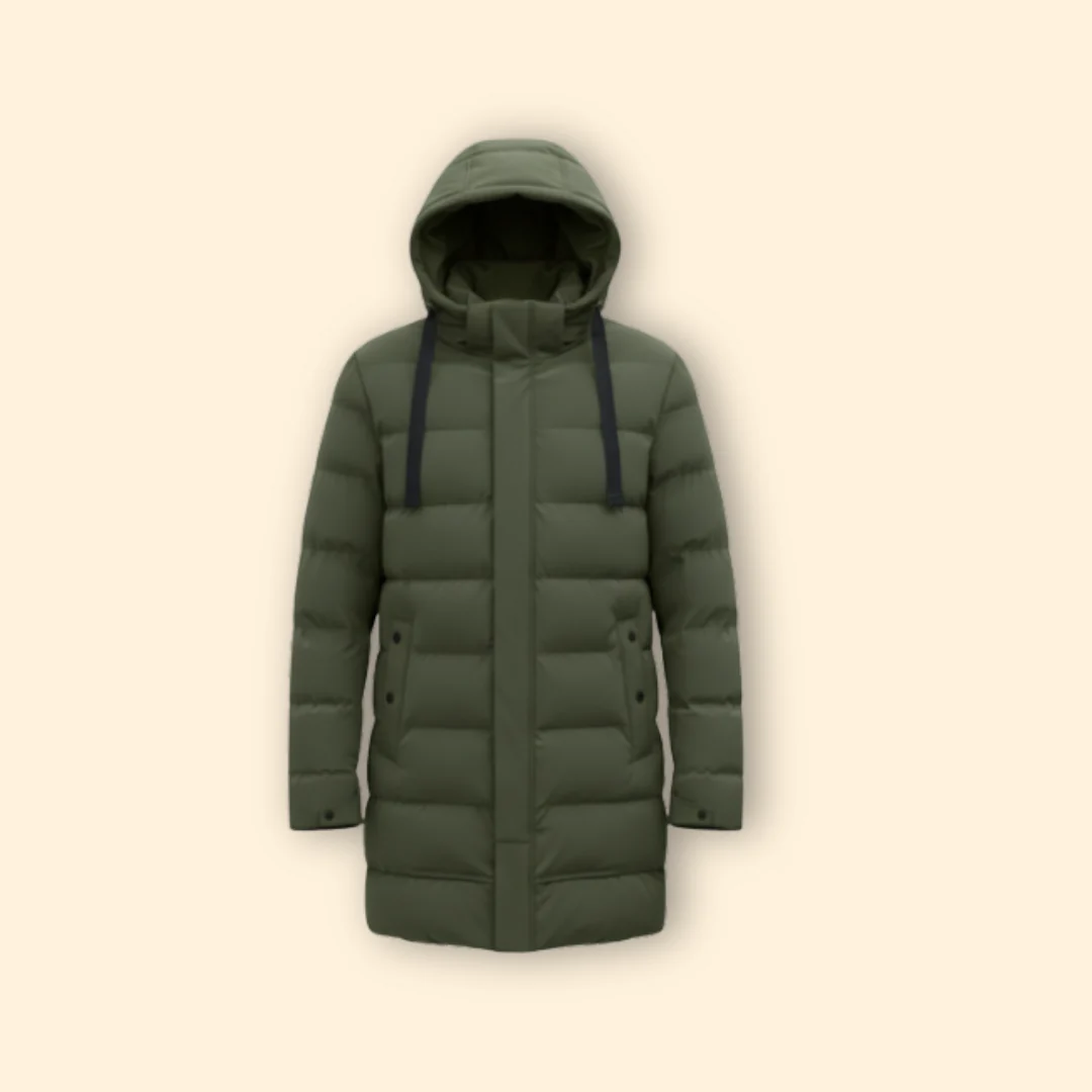 Men’s Long Quilted Coat with Hooded Design