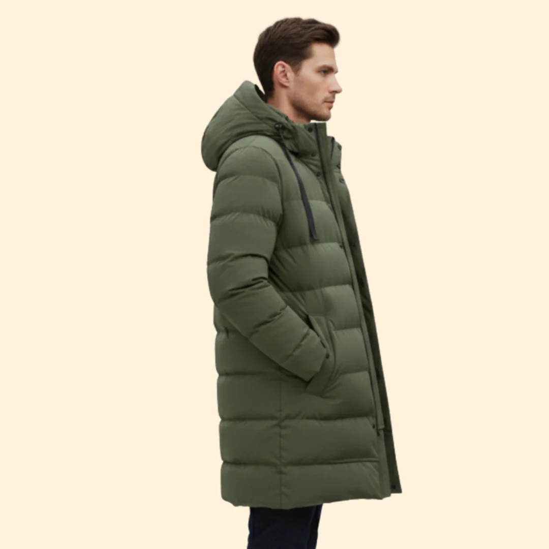 Men’s Long Quilted Coat with Hooded Design - Image 3