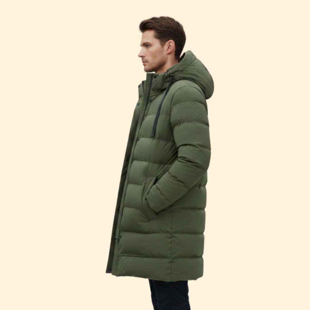 Men’s Long Quilted Coat with Hooded Design - Image 5