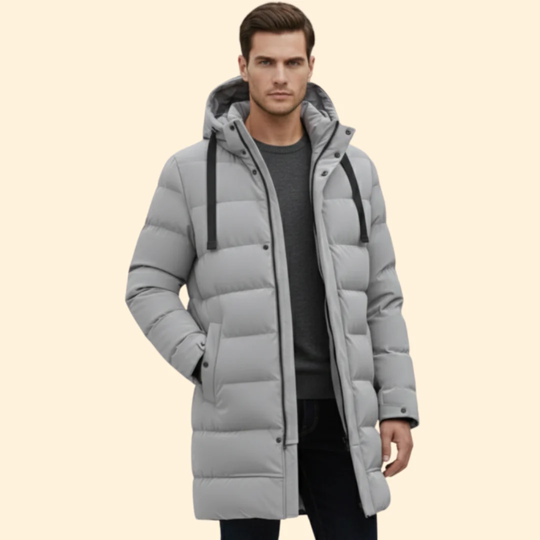 Men’s Long Quilted Coat with Hooded Design - Image 6