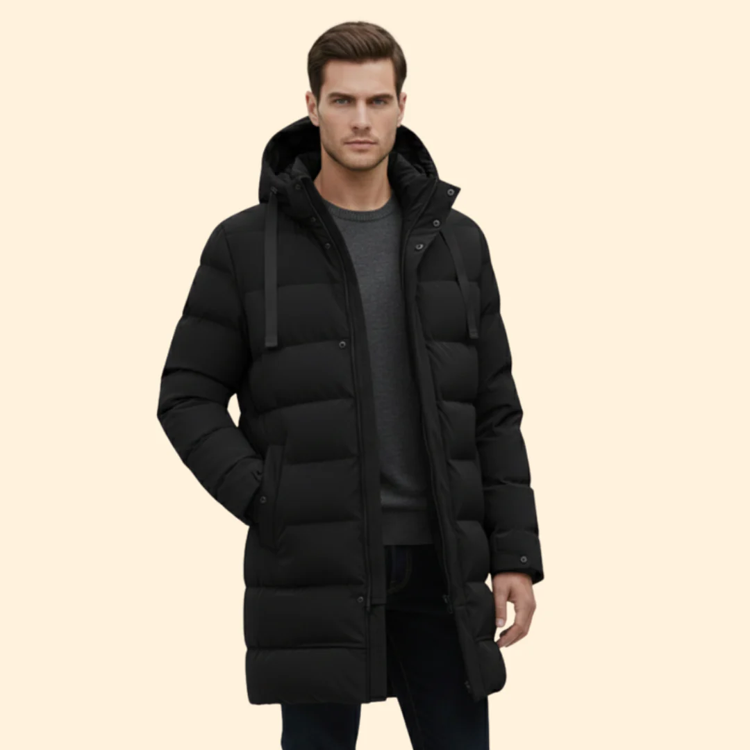 Men’s Long Quilted Coat with Hooded Design - Image 7