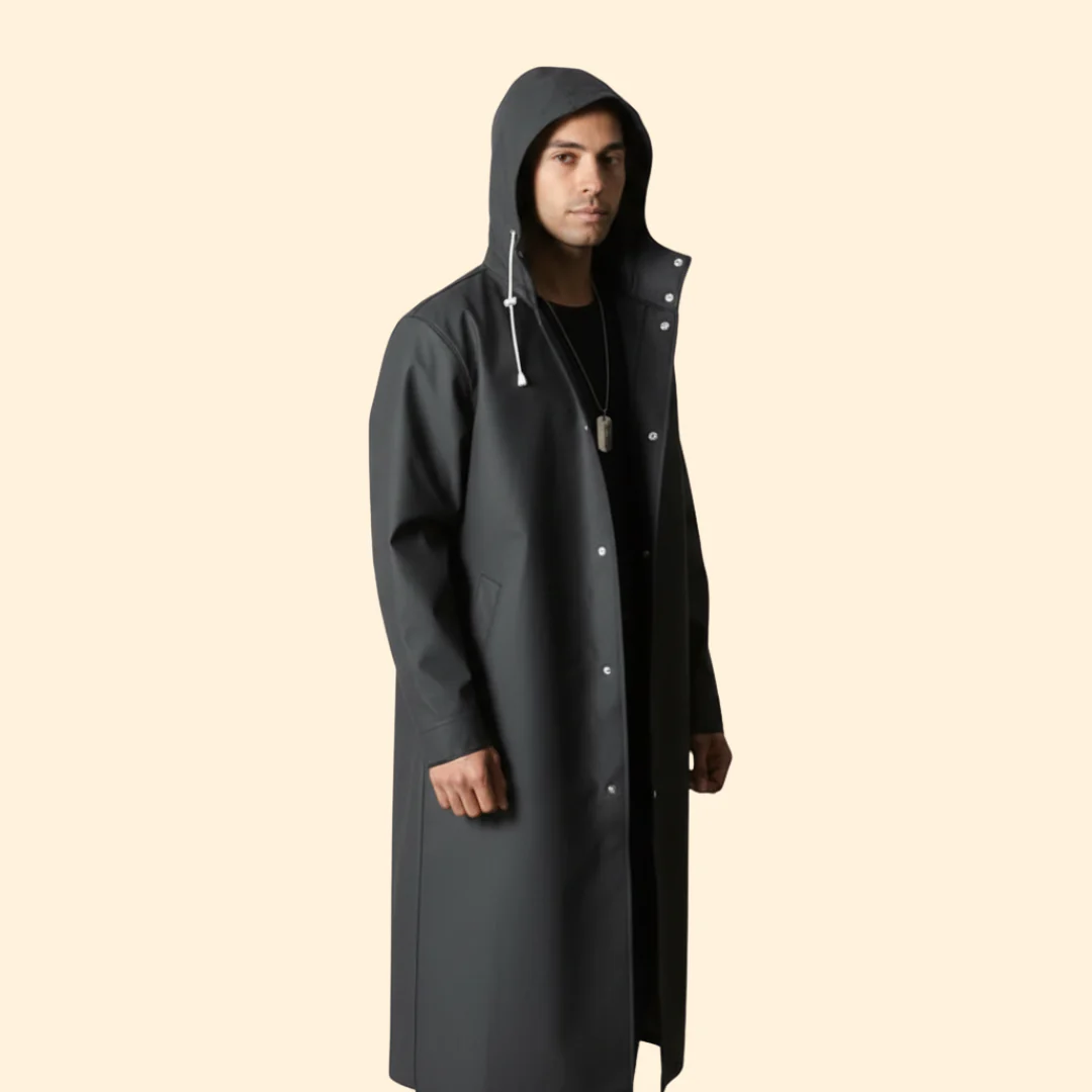 Men’s Long Raincoat with Drawstring Hood - Image 3