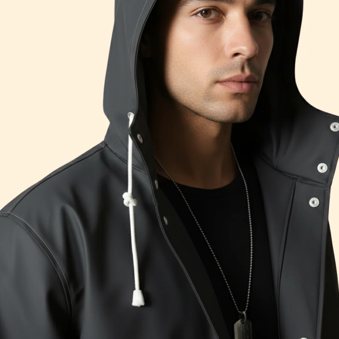Men’s Long Raincoat with Drawstring Hood - Image 5