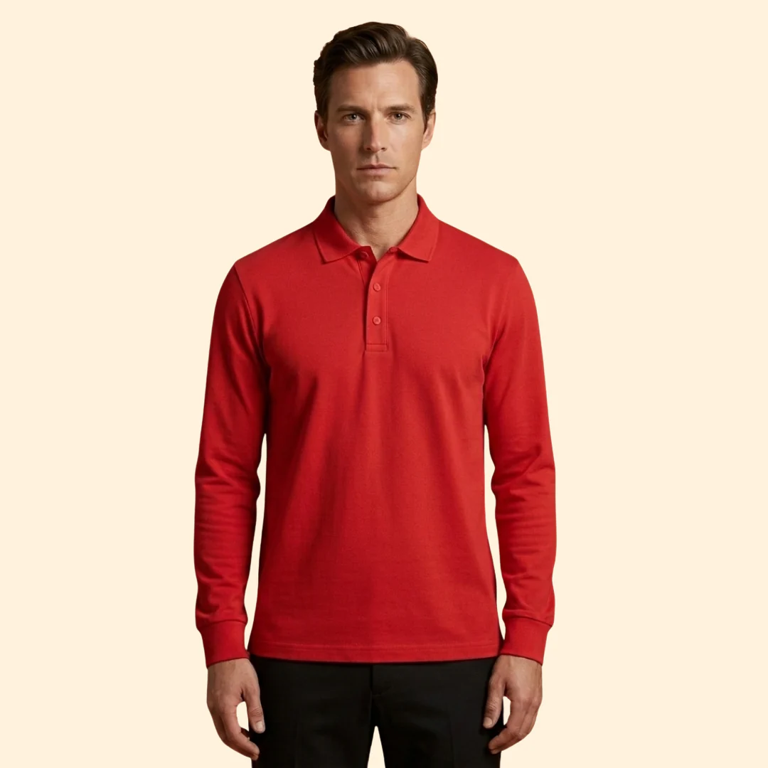 Men’s Long Sleeve Polo Shirt with Buttoned Collar - Image 10
