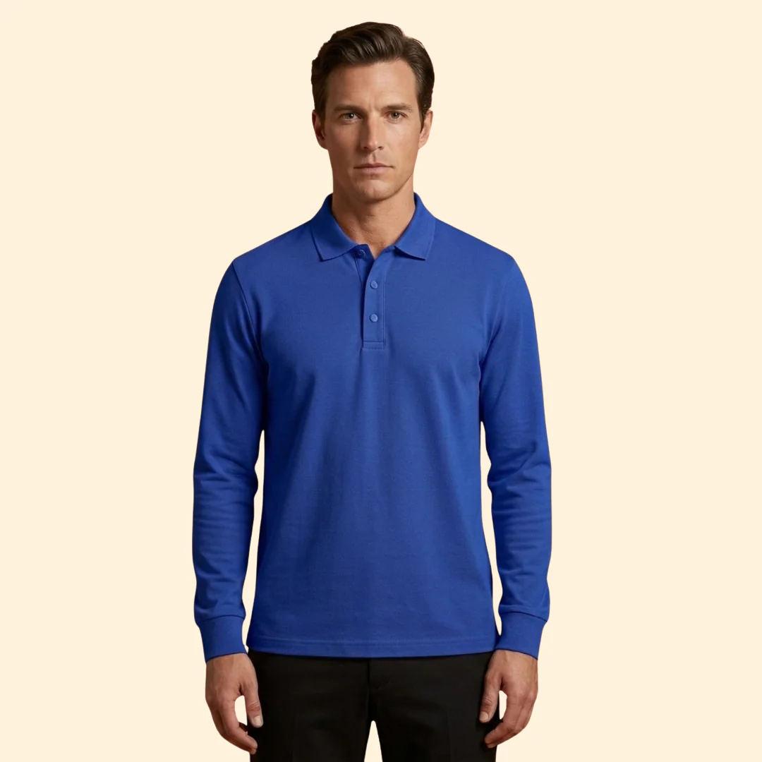 Men’s Long Sleeve Polo Shirt with Buttoned Collar - Image 11