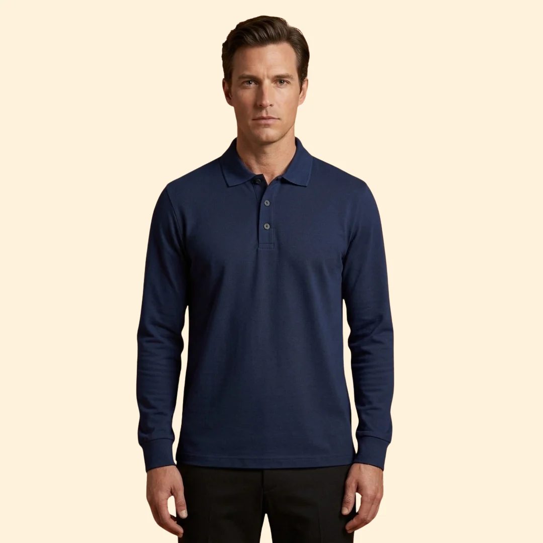 Men’s Long Sleeve Polo Shirt with Buttoned Collar - Image 12