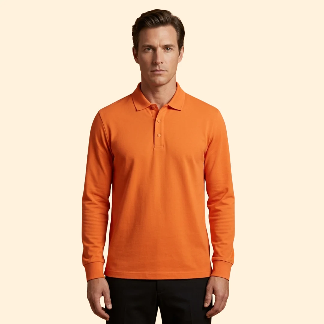 Men’s Long Sleeve Polo Shirt with Buttoned Collar - Image 4