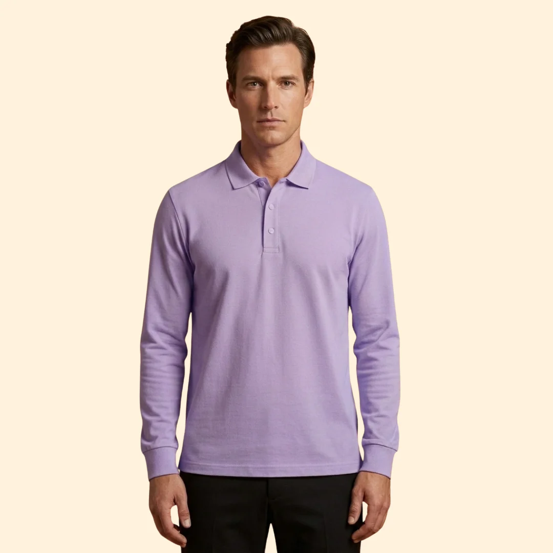 Men’s Long Sleeve Polo Shirt with Buttoned Collar - Image 6