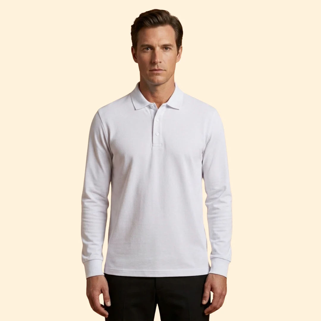 Men’s Long Sleeve Polo Shirt with Buttoned Collar - Image 7