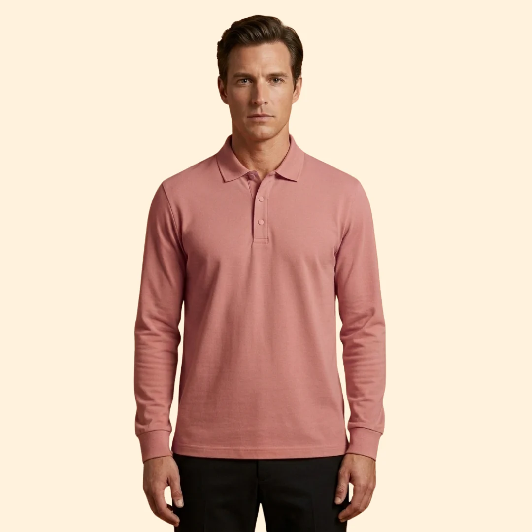 Men’s Long Sleeve Polo Shirt with Buttoned Collar - Image 8