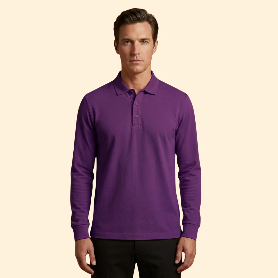 Men’s Long Sleeve Polo Shirt with Buttoned Collar - Image 9