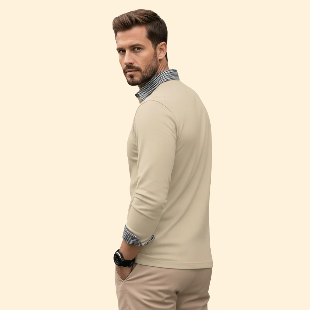 Men’s Long Sleeve Polo with Contrast Collar - Image 3