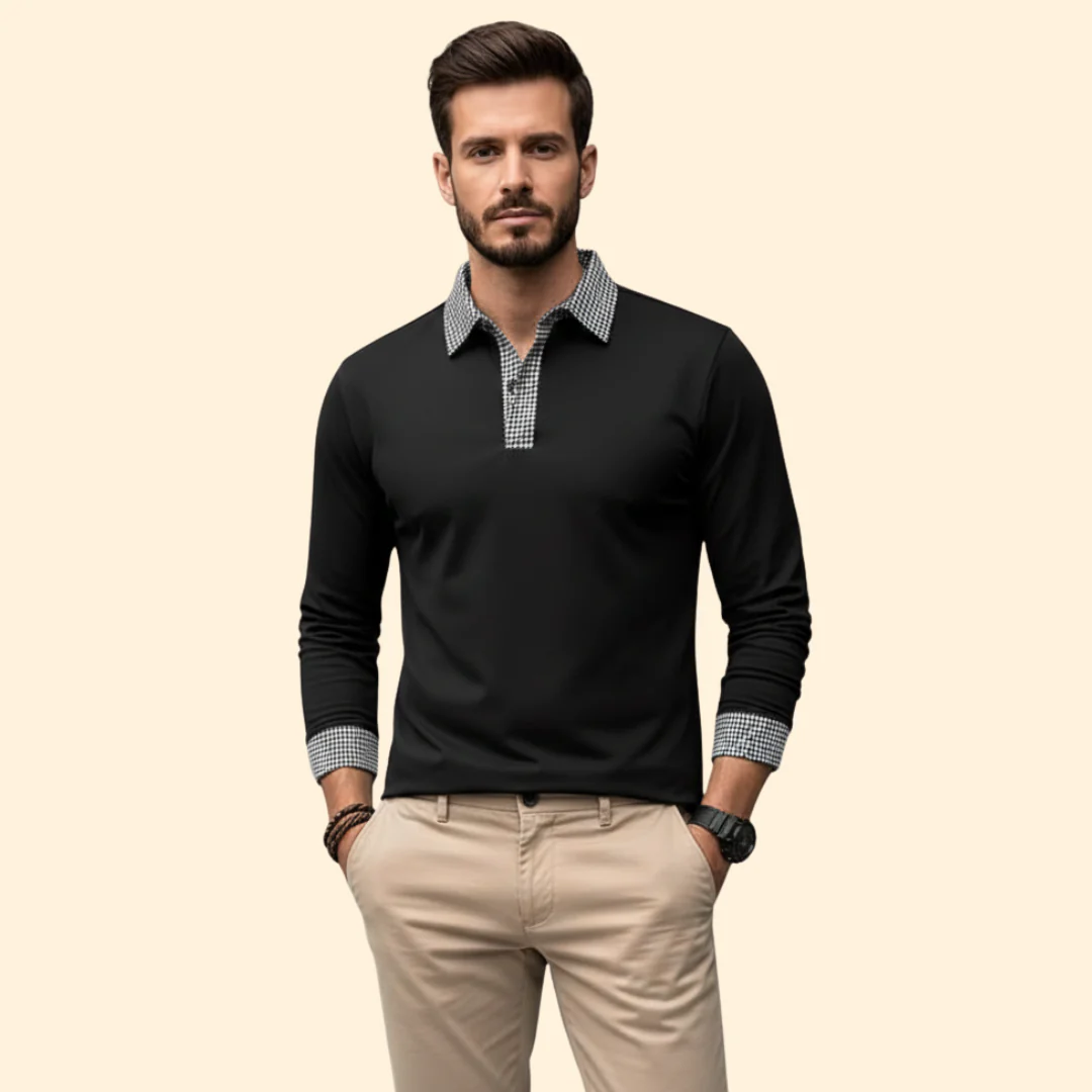 Men’s Long Sleeve Polo with Contrast Collar - Image 5