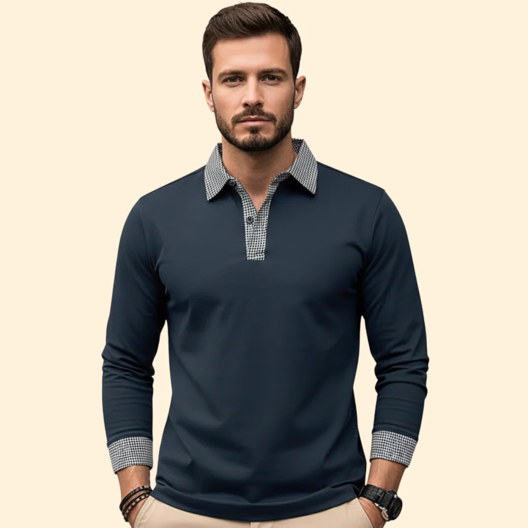 Men’s Long Sleeve Polo with Contrast Collar - Image 6