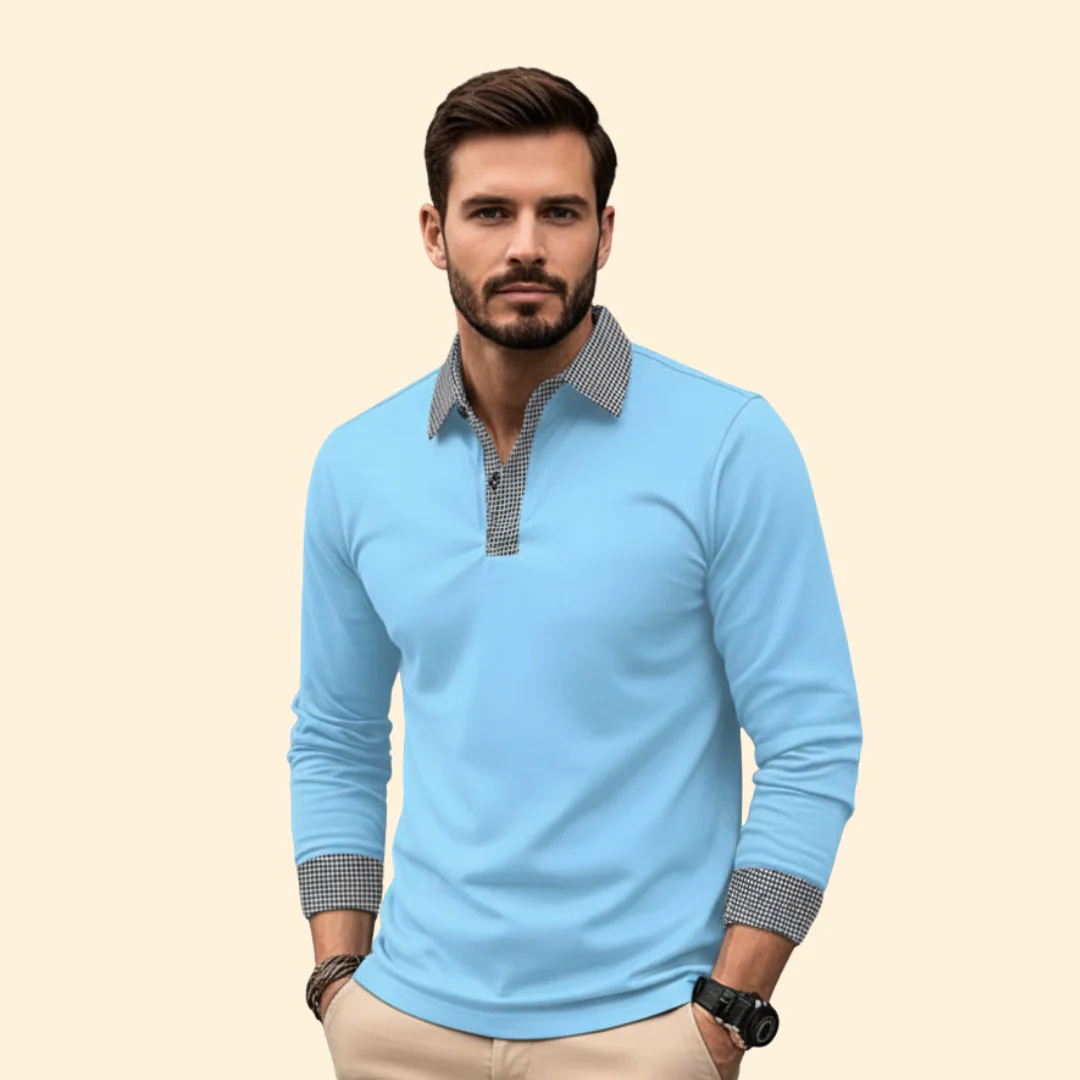 Men’s Long Sleeve Polo with Contrast Collar - Image 7
