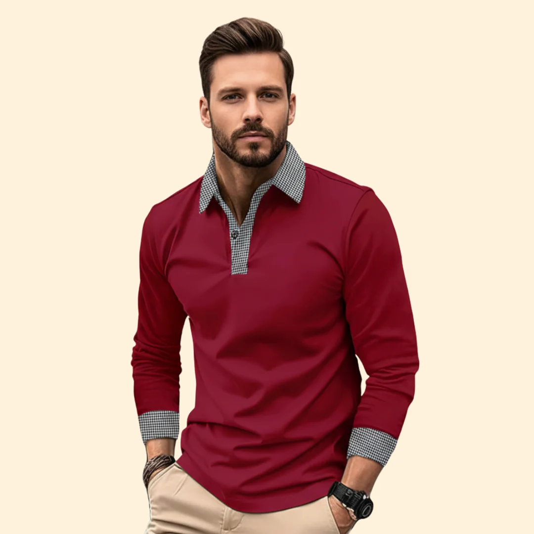 Men’s Long Sleeve Polo with Contrast Collar - Image 8