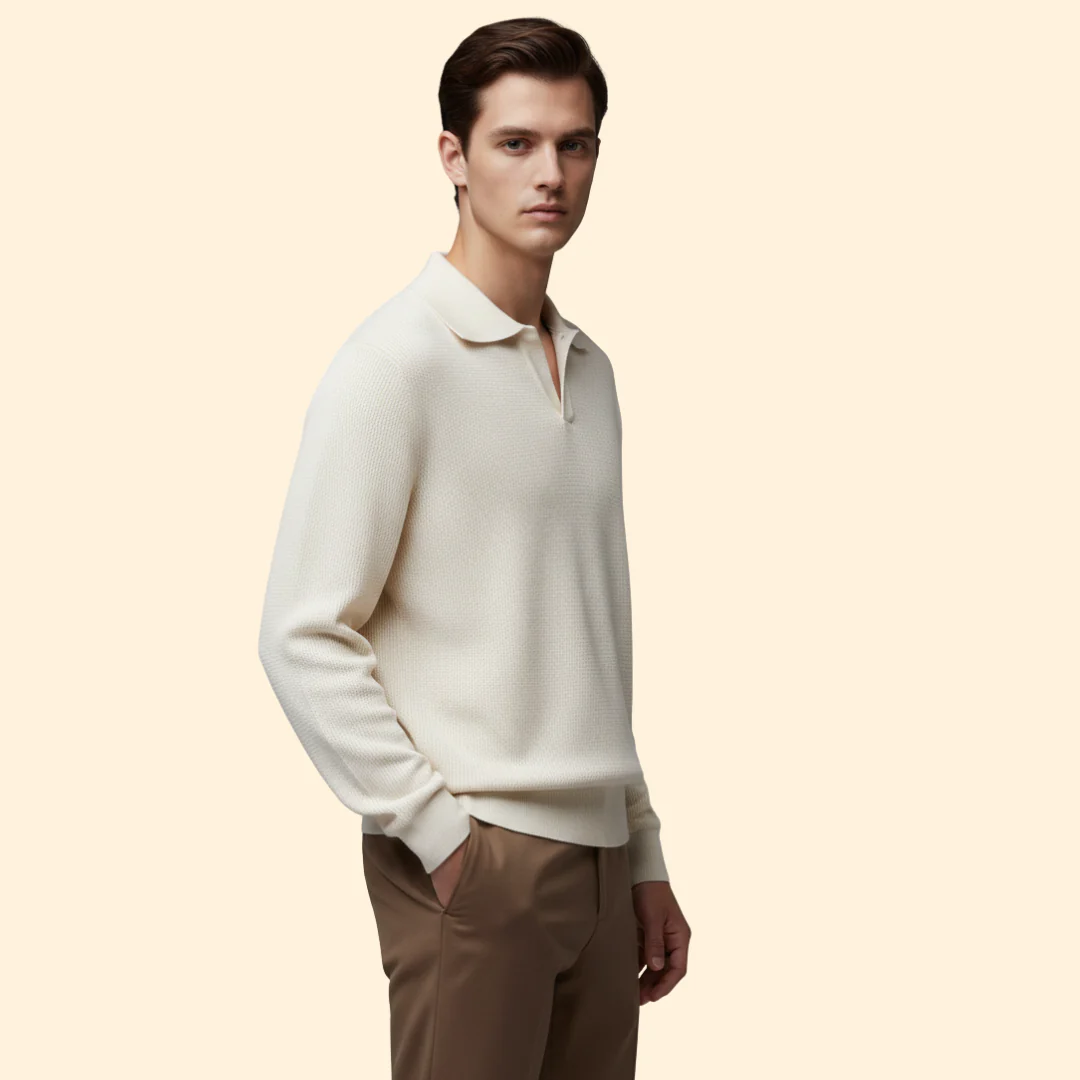 Men’s Long Sleeve Polo with Zip Neck - Image 3