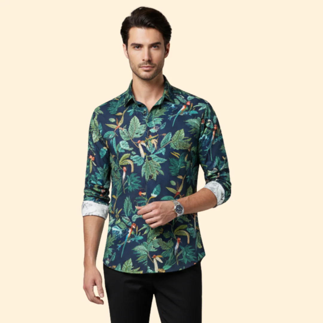 Men’s Long-Sleeve Shirt with Floral Pattern - Image 10