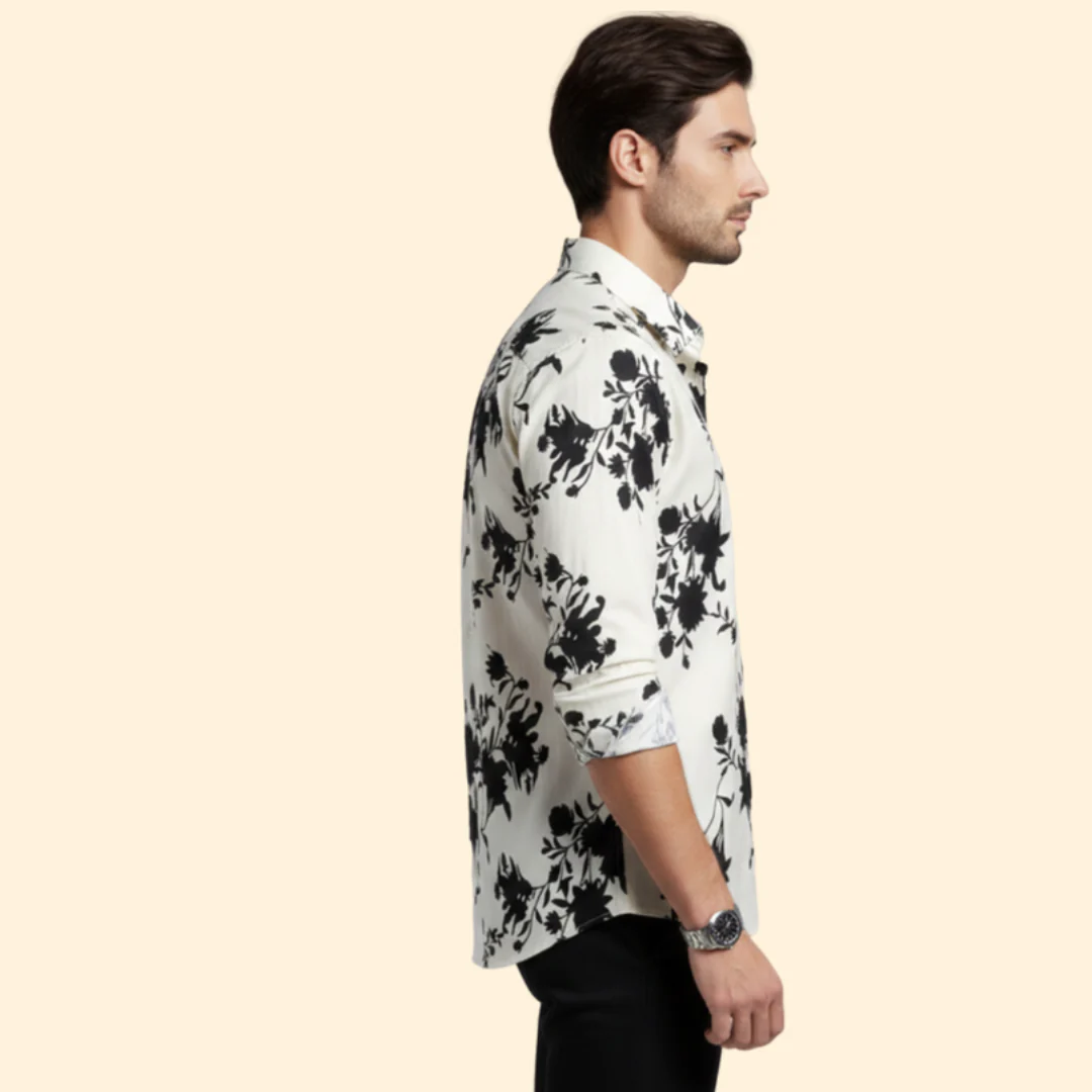 Men’s Long-Sleeve Shirt with Floral Pattern - Image 3