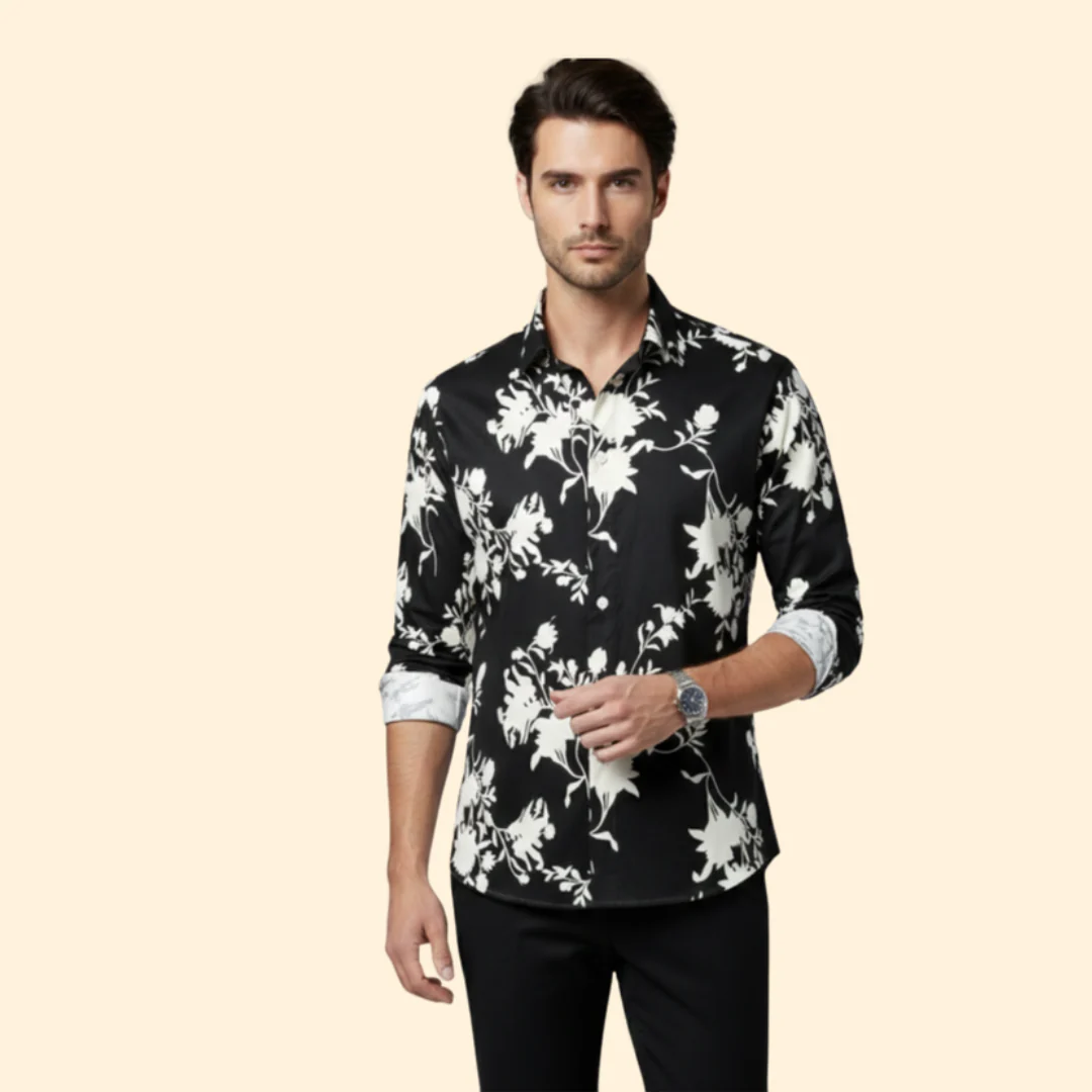 Men’s Long-Sleeve Shirt with Floral Pattern - Image 6