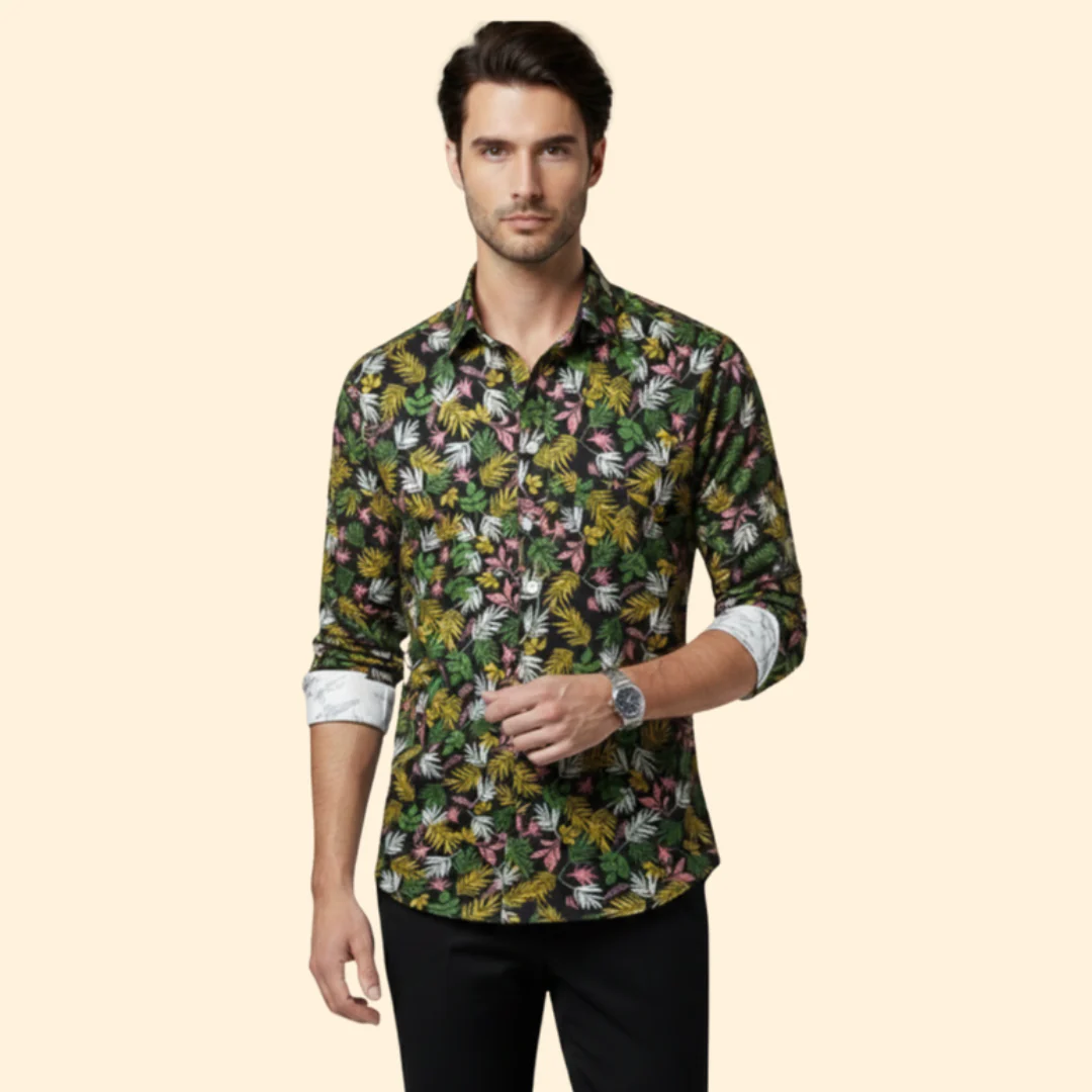 Men’s Long-Sleeve Shirt with Floral Pattern - Image 7