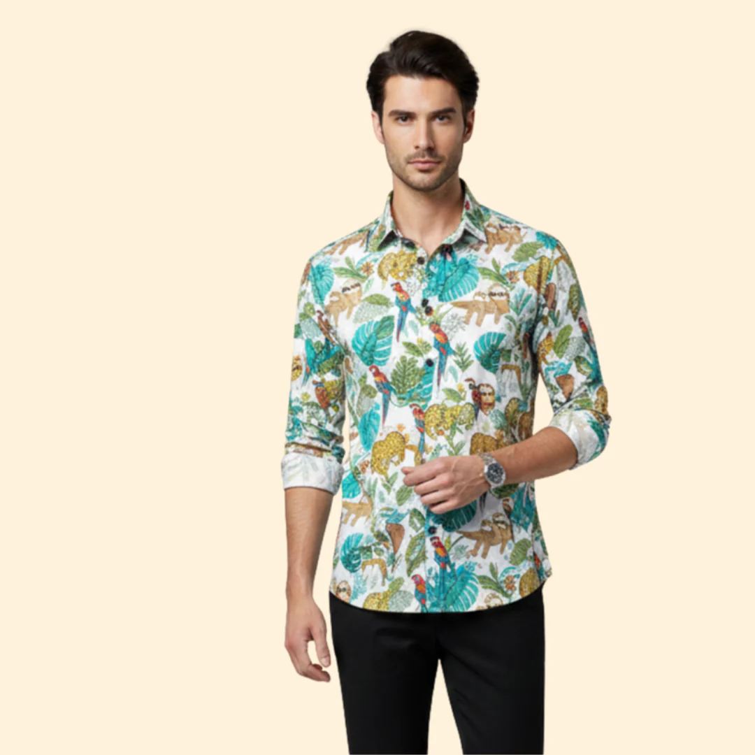 Men’s Long-Sleeve Shirt with Floral Pattern - Image 8