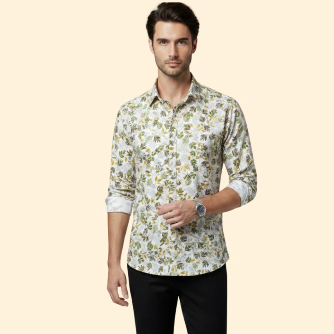 Men’s Long-Sleeve Shirt with Floral Pattern - Image 9