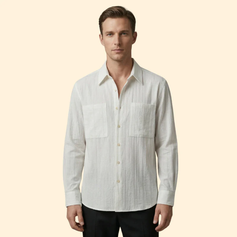 Men’s Long Sleeve Shirt with Striped Design - Image 7