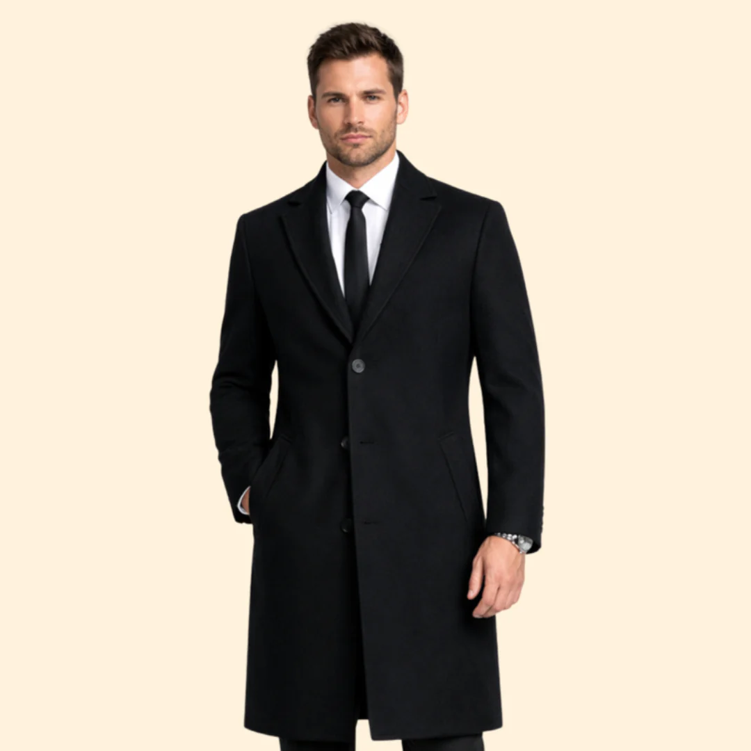 Men’s Long Wool Coat with Button Closure - Image 2