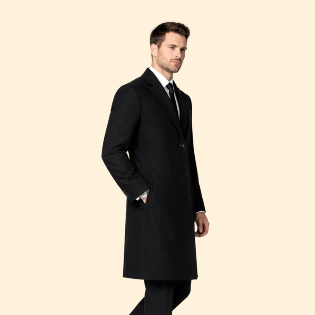 Men’s Long Wool Coat with Button Closure - Image 3