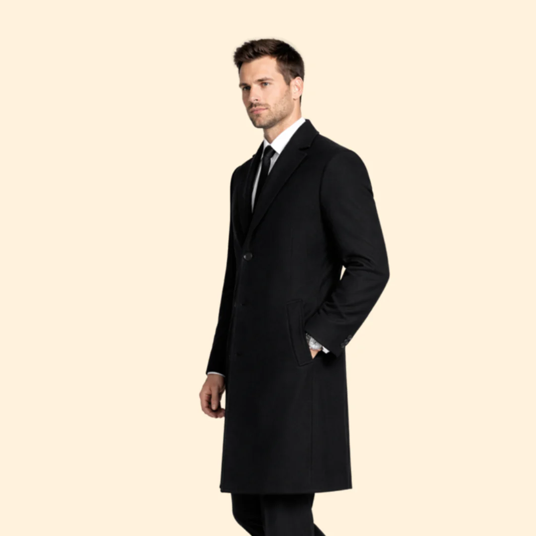 Men’s Long Wool Coat with Button Closure - Image 5