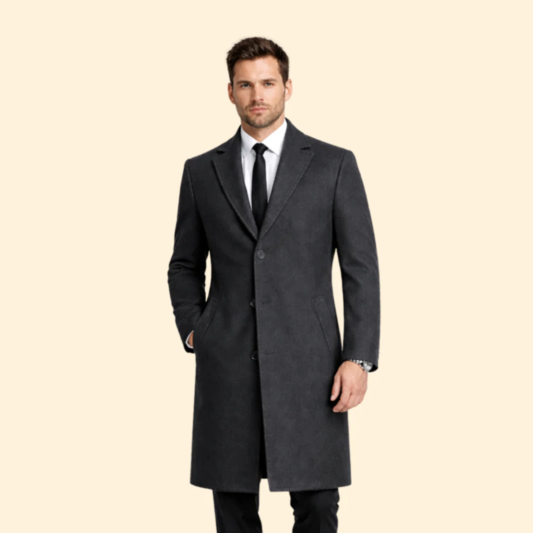 Men’s Long Wool Coat with Button Closure - Image 6
