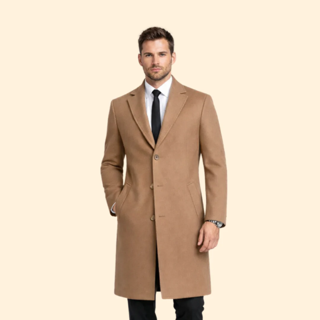 Men’s Long Wool Coat with Button Closure - Image 8