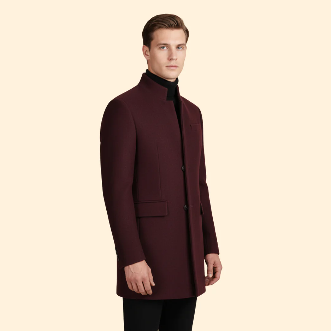 Men’s Longline Coat with Stand Collar Design - Image 3