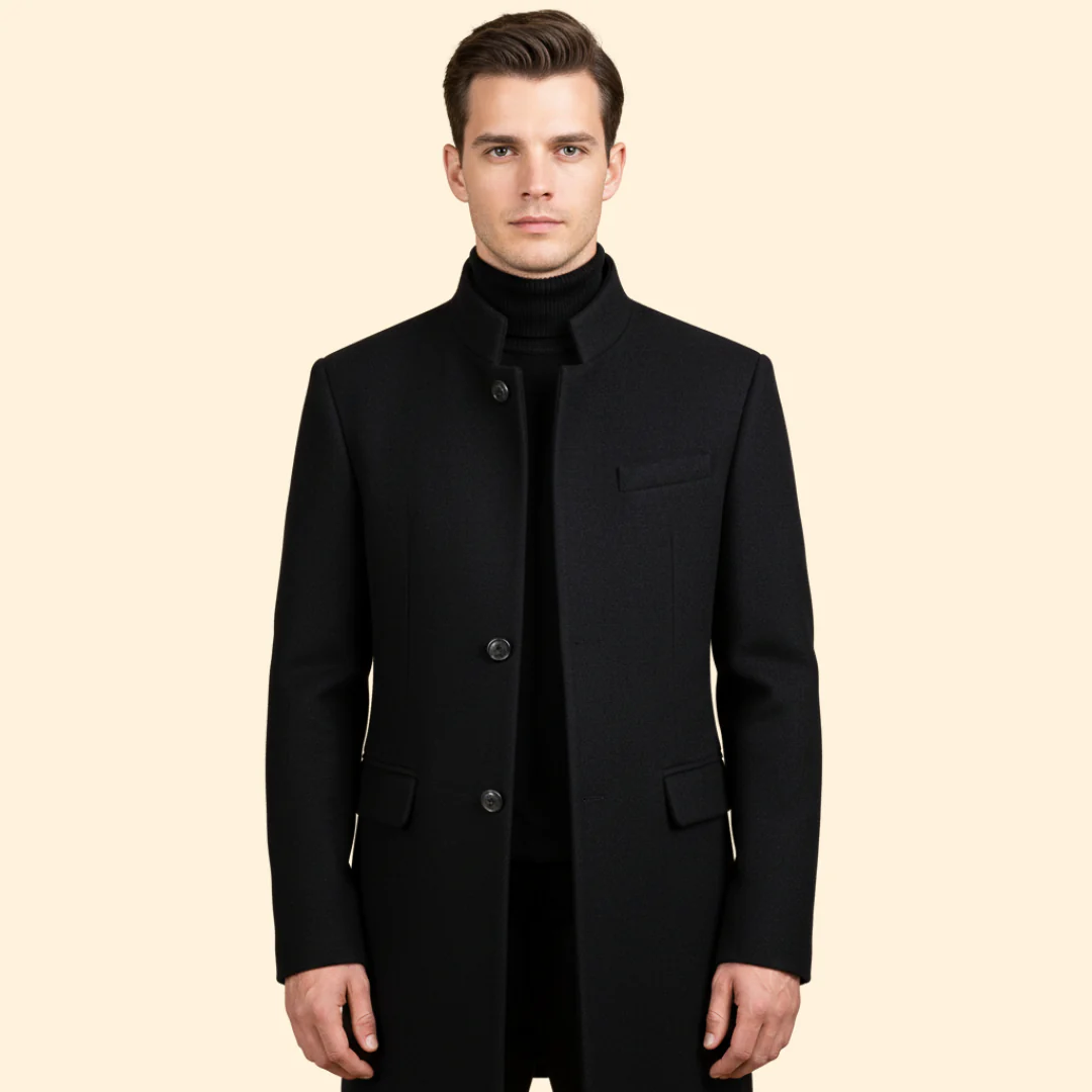 Men’s Longline Coat with Stand Collar Design - Image 6