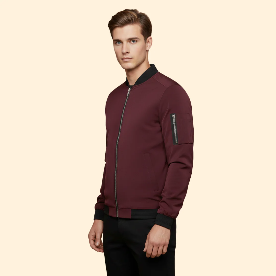 Men’s Metallic Bomber Jacket with Sleeve Zip Pocket - Image 2