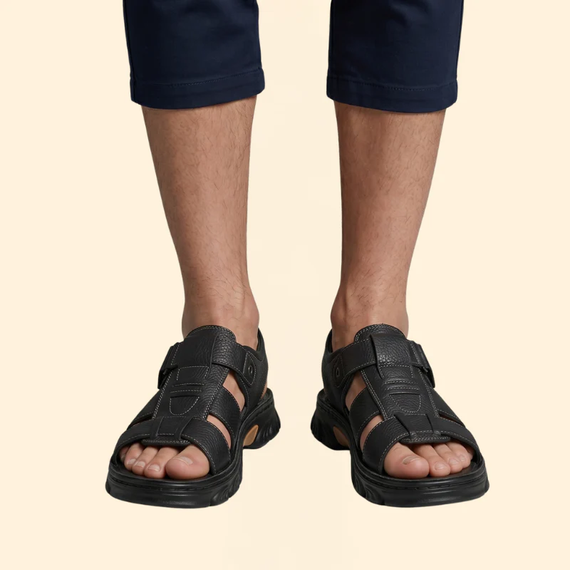 Men's Pebbled Strap Sandals with Fastener - Image 3
