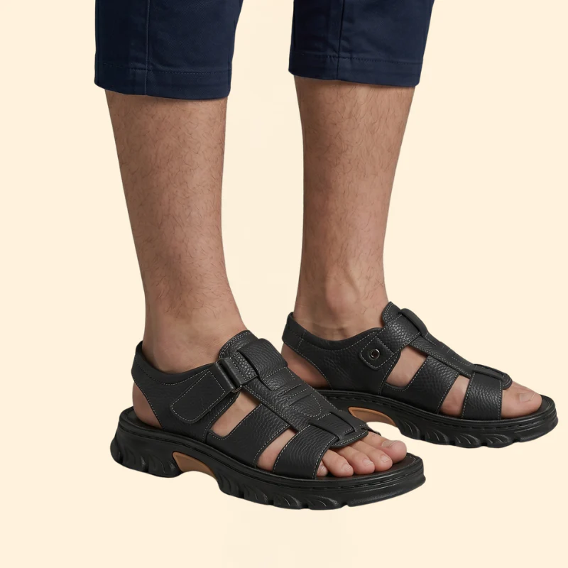 Men's Pebbled Strap Sandals with Fastener - Image 4