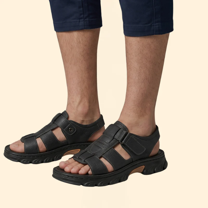 Men's Pebbled Strap Sandals with Fastener - Image 5