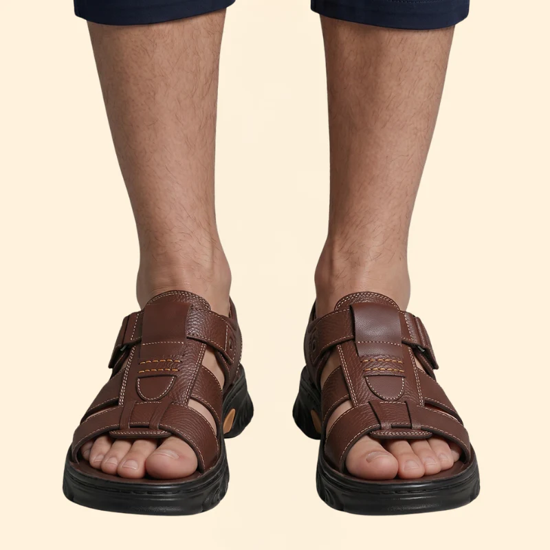 Men's Pebbled Strap Sandals with Fastener - Image 7
