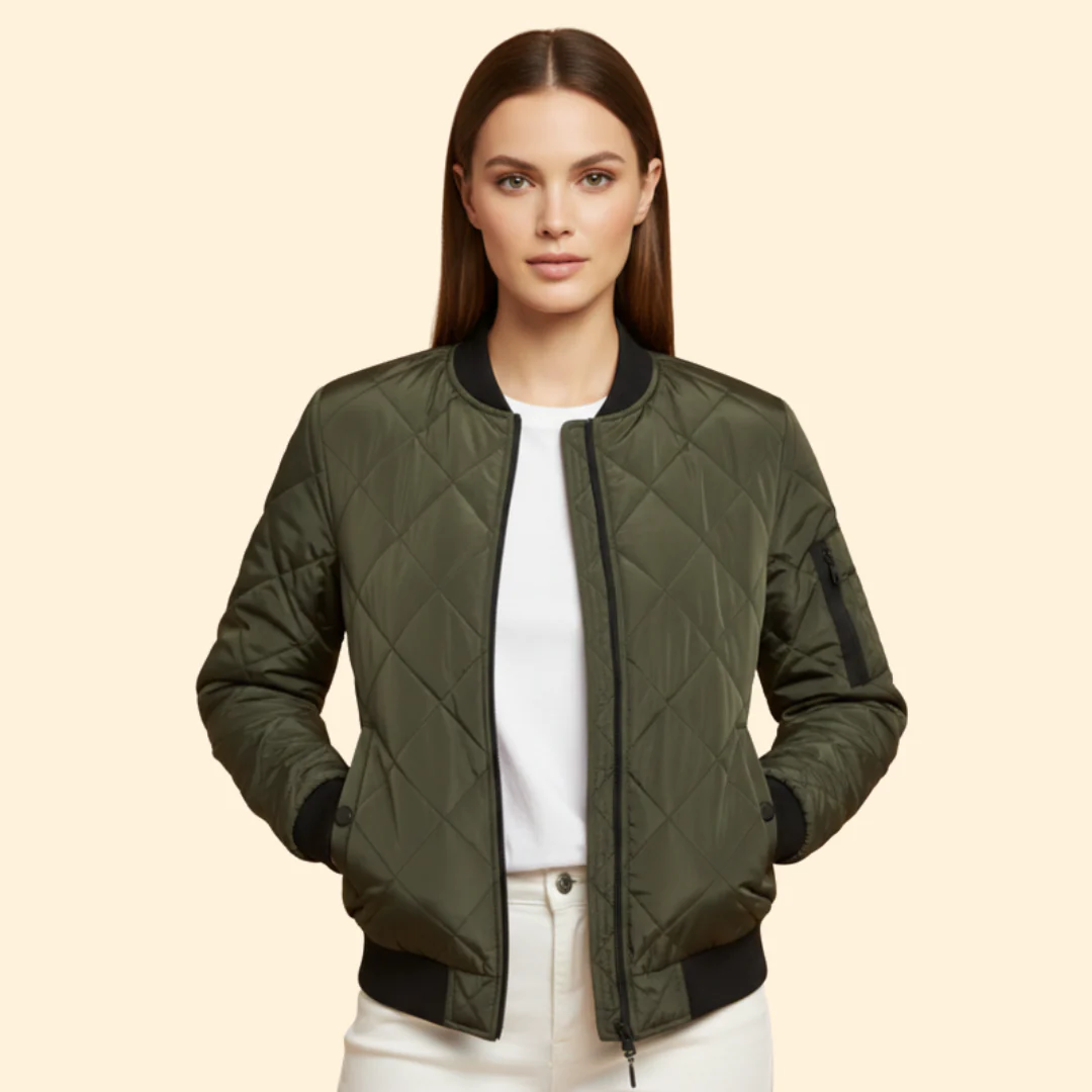 Women’s Quilted Bomber Jacket with Sleeve Pocket - Image 2