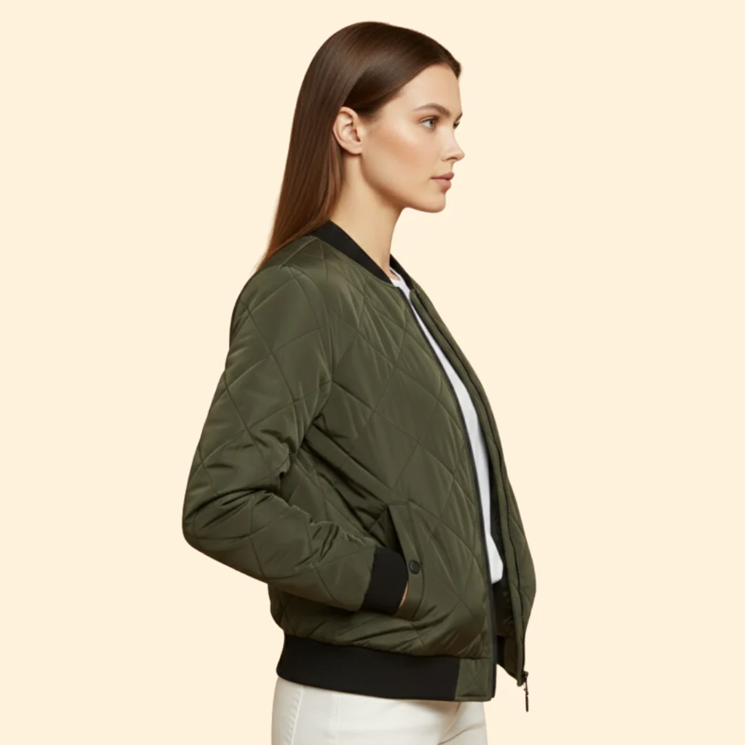 Women’s Quilted Bomber Jacket with Sleeve Pocket - Image 3