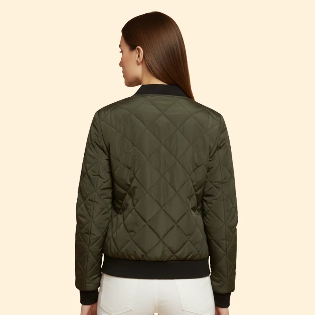 Women’s Quilted Bomber Jacket with Sleeve Pocket - Image 4