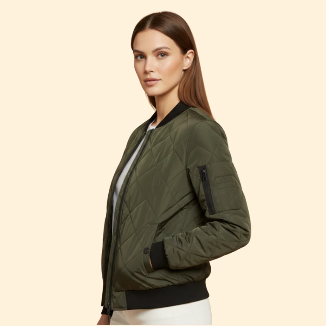 Women’s Quilted Bomber Jacket with Sleeve Pocket - Image 5